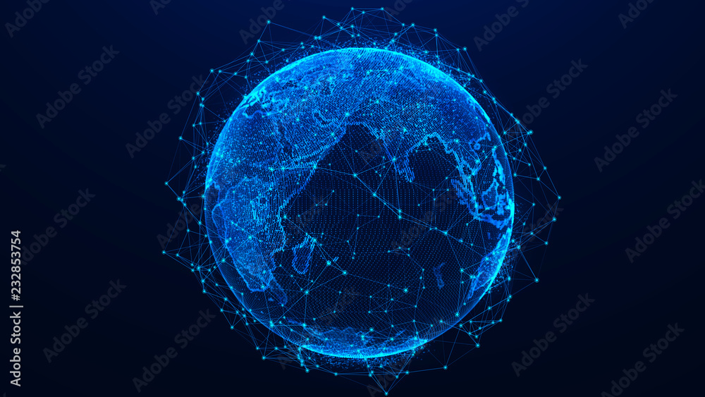 Aufkleber Global network concept. World map point. Global network planet Earth. 3D rendering.