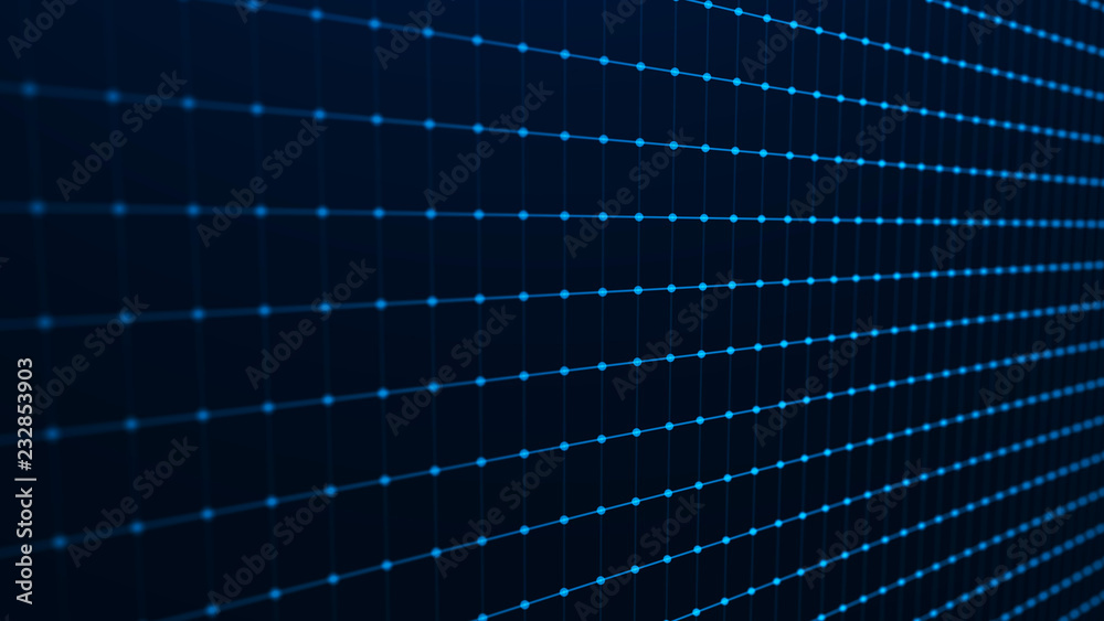 Fototapete Abstract technology background. Artificial intelligence. Futuristic perspective background. Big data visualization. 3D rendering.