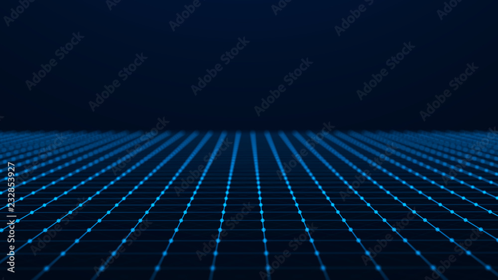 Poster Abstract technology background. Artificial intelligence. Futuristic perspective background. Big data visualization. 3D rendering.