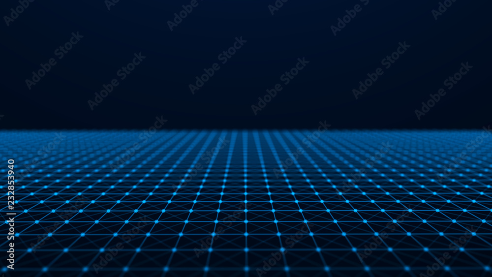 Aufkleber Abstract technology background. Artificial intelligence. Futuristic perspective background. Big data visualization. 3D rendering.