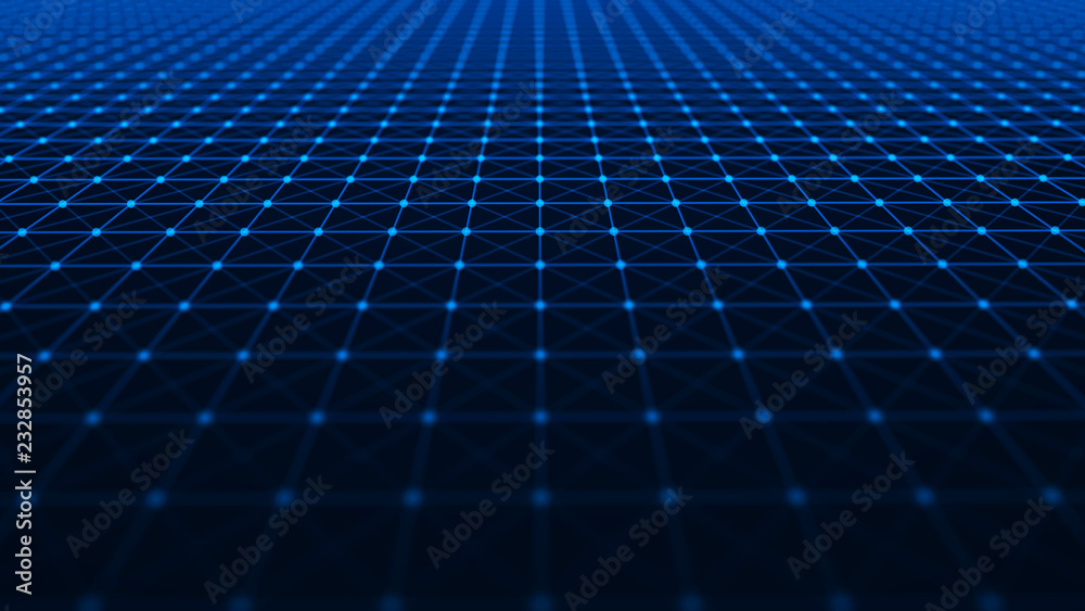 Aufkleber Abstract technology background. Artificial intelligence. Futuristic perspective background. Big data visualization. 3D rendering.