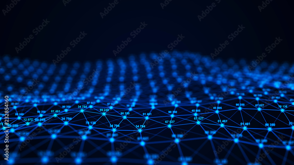 Poster Big data visualization. Technology block chain concept. Futuristic infographic. 3D Rendering. Network connection.
