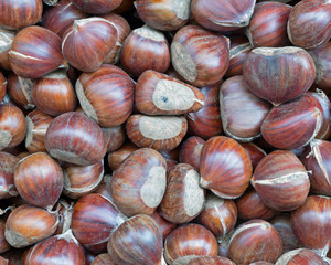 organic chestnuts top view, seamless natural background