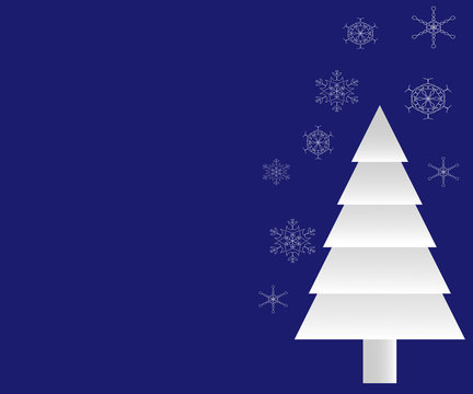 Silver Tree with Snowflakes on Blue Background