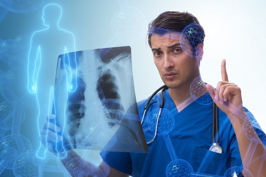Doctor looking at x-ray image in telehealth concept