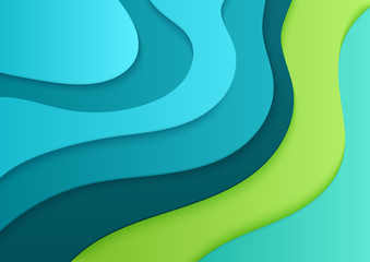 Paper cut grren colors banner concept. Smooth curved abstract plastic background. 3d abstract vector illustration.