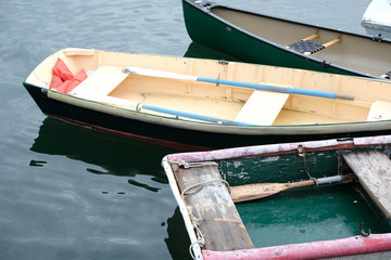Fototapeta na wymiar Two rowboats moored on the New England Coast