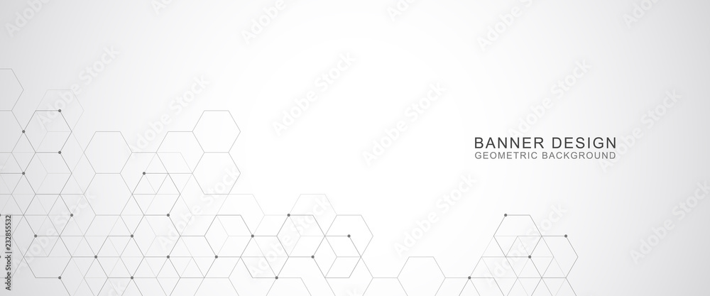 Fototapete Vector hexagons pattern. Geometric abstract background with simple hexagonal elements. Medical, technology or science design.