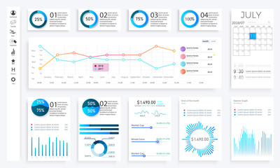 	 Infographic dashboard. Admin panel interface with green charts, graphs and diagrams. Website design vector template graph and diagram infographic, vector illustration