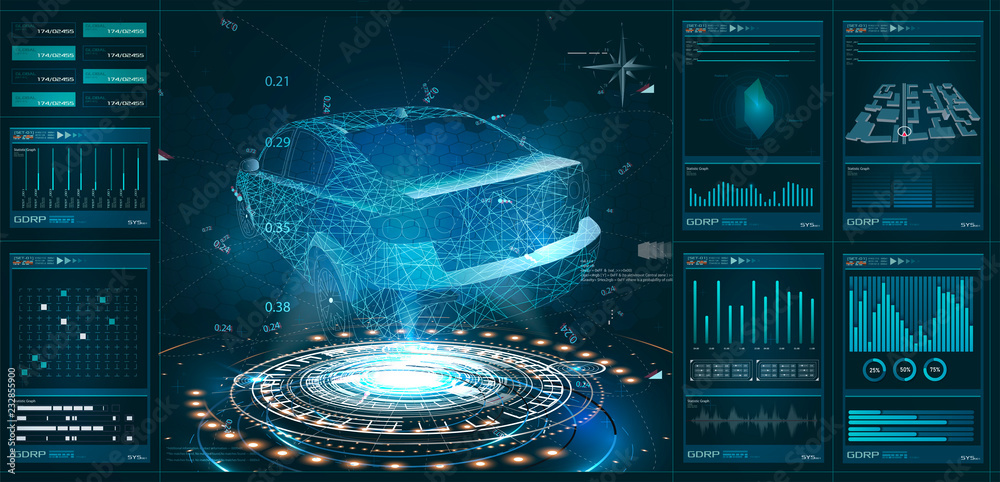 Poster futuristic user interface. hud ui. abstract virtual graphic touch user interface. car service in the