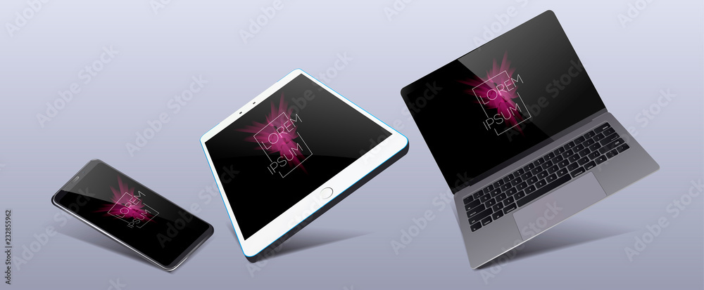 Leinwandbilder vector set of modern digital devices. realistic template : computer monitors, laptops, tablets and m