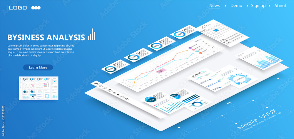 Leinwandbilder isometric conceptual page website with disassembled user interface. ui, ux development vector illust
