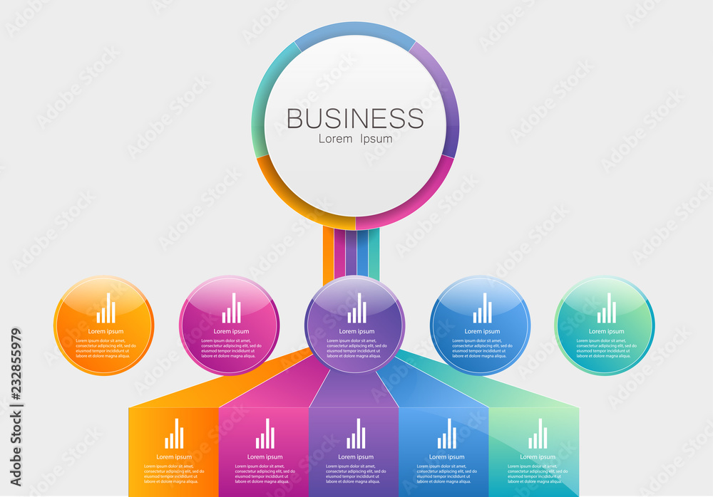 Poster Vector illustration infographics 5 options. Data and information visualization. Dynamic infographics stylish geometric. element for design business invitations, gift cards, flyers and brochures