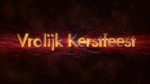 "Merry Christmas" text in Dutch "Vrolijk Kerstfeest" loop animation over dark animated background