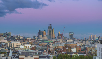 Aerial view of central London at sunset