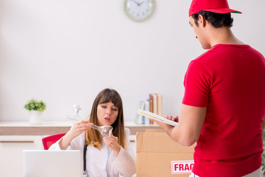 Courier Delivering Urgent Parcel To The Hospital