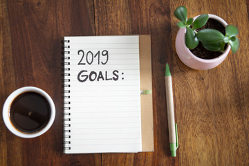 2019 goals flat lay diary on table