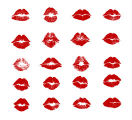 Red women lips. Lips kiss mark. vector art image illustration, isolated on white background. Love