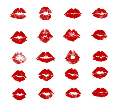 Red Women Lips. Lips Kiss Mark. Vector Art Image Illustration, Isolated On White Background. Love