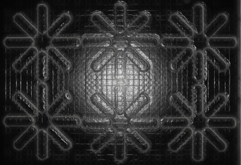 Octagones on the liquid black metal background