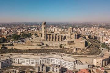 Fototapeta na wymiar Aerial view of La Seu Vella cathedral in Lleida
