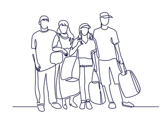 Tourists continuous one line vector drawing