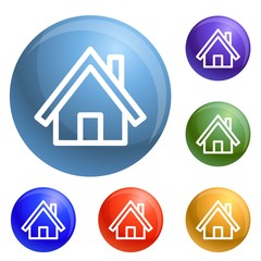 Wood house icons set vector 6 color isolated on white background