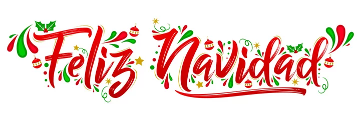 Foto op Canvas Feliz Navidad, Merry Christmas spanish text holiday lettering vector illustration © Julio