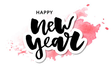 Happy New 2018 Year. Holiday Vector Illustration With Lettering Composition and Burst. Vintage Festive Label