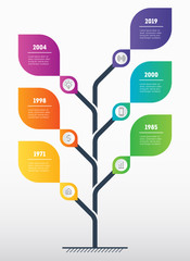Business presentation or infographics concept with 6 points. Web Template of tree, info chart or diagram. Vector info graphic of technology or education process with 6 steps or options.