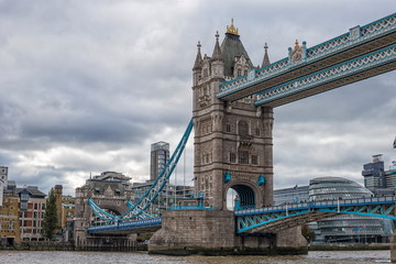 Tower Bridge in London on a beautiful cloudy day,