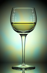 glass with white wine on colorful background, 3d illustration