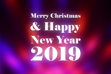 Merry Christmas and Happy New Year 2019 illustration. Red violet christmas background. Shiny Christmas card
