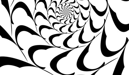 Rotating spiral symmetrical pattern. Abstract black silhouette