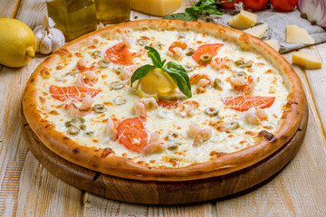 Pizza with seafood