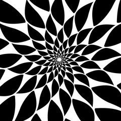 Rotating spiral symmetrical pattern. Abstract black silhouette