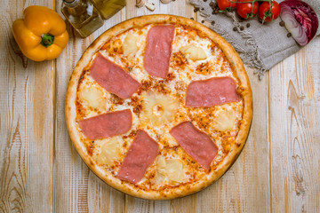 pizza Hawaiian with pineapple and chicken