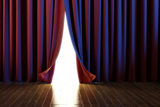Red curtain or drapes background with lighting. 3d illustration