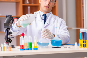 Fototapeta premium Young handsome biochemist working in the lab 
