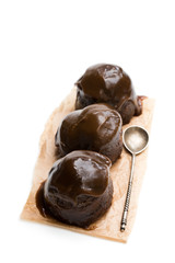 Sticky chocolate puddings isolated on white