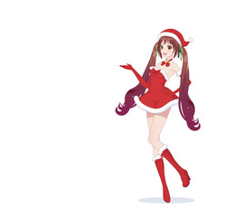 Anime manga girl dressed in Santa Claus costume