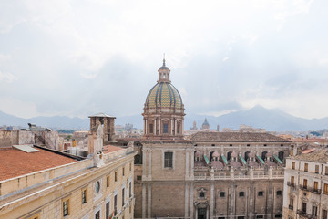 Fototapeta na wymiar View of San Giuseppe dei Teatini church from roof of Santa Caterina church.