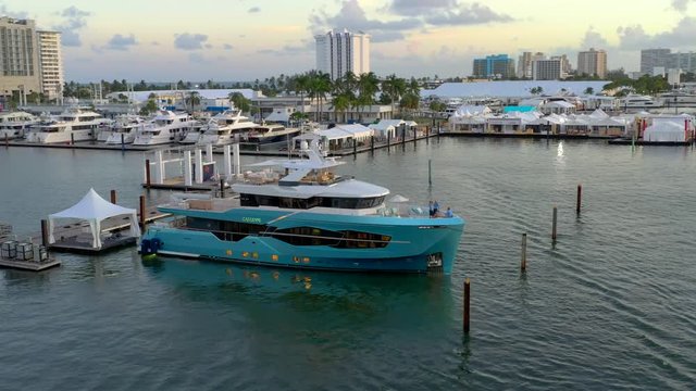 Aerial footage Calliope luxury lavish motor yacht Fort Lauderdale Florida