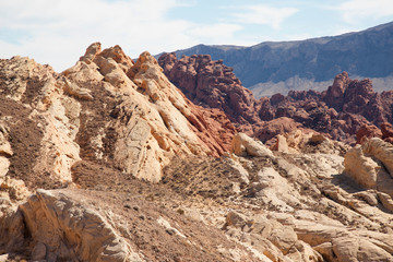 view of the many hues and colors in the rodck formations as seen in theValley of Fire State Park