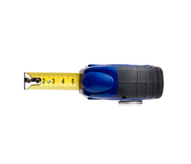 Blue tape measure tool, isolated on white background