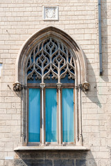 Palermo, Sicily, August 2018 - Window in the Gothic style in Piazza Duomo