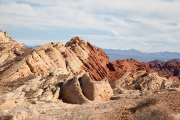 view of the many hues and colors in the rodck formations as seen in theValley of Fire State Park