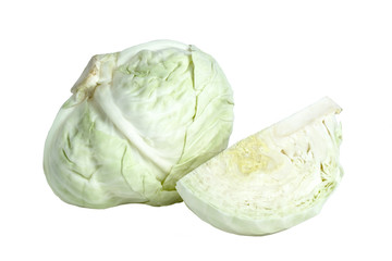 White cabbage isolated on white background. Vegetables for salad. Healthy, dietary, vegetarian food.