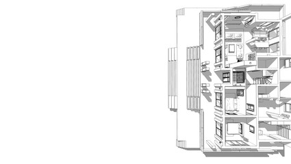 frame 3d plan of residential modern house remder