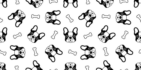 Dog seamless pattern french bulldog vector wallpaper background repeat isolated